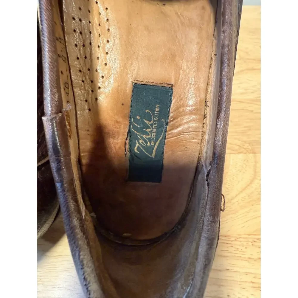 Zelli Made in Italy Ostrich Leather Slip On Loafer Shoes w Tassels Size 8.5 M JL